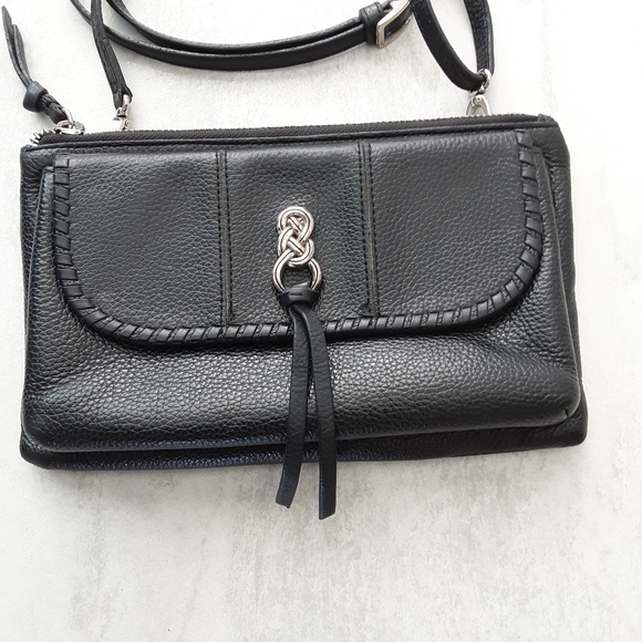 Brighton Handbags - Brighton Interlok Convertible Belt Pouch, Black Leather Crossbody Bag Hand-Laced